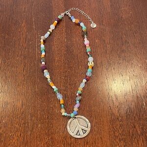 Plunder Jewelry Beaded Peace Pendant Necklace. Colorful multitexture beads. NEW